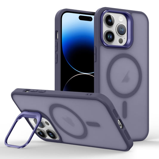 For iPhone 14 Pro Skin Feel Lens Holder Magsafe Phone Case(Deep Purple) - iPhone 14 Pro Cases by buy2fix | Online Shopping UK | buy2fix