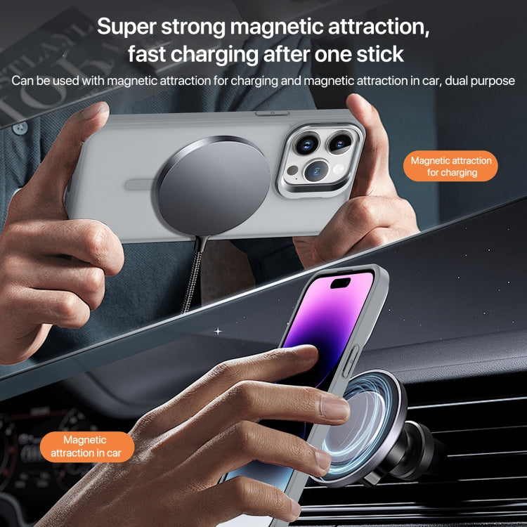 For iPhone 11 Pro Max Magsafe Skin Feel Lens Holder Phone Case(Orange) - iPhone 11 Pro Max Cases by buy2fix | Online Shopping UK | buy2fix