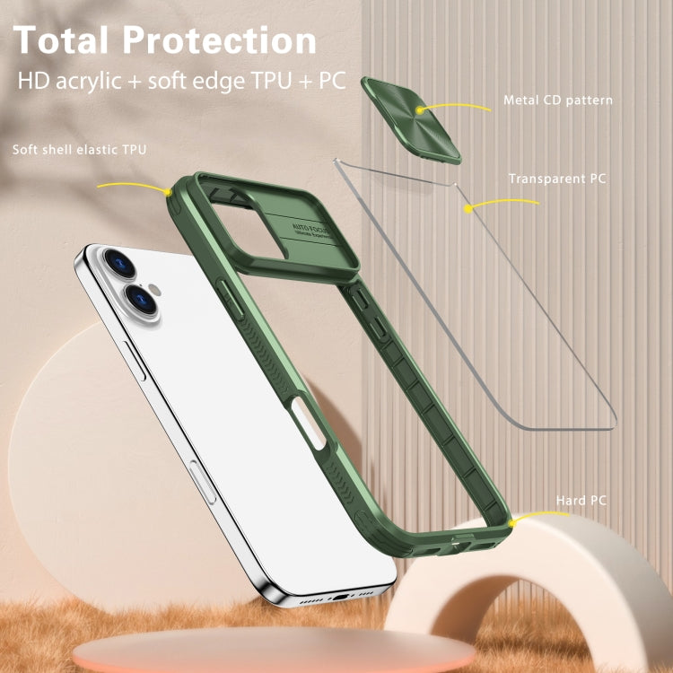 For iPhone 16 Pro Sliding Camshield Acrylic Hybrid TPU Phone Case(Olive Green) - iPhone 16 Pro Cases by buy2fix | Online Shopping UK | buy2fix