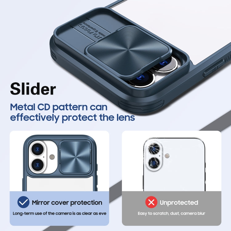 For iPhone 16 Plus Sliding Camshield Acrylic Hybrid TPU Phone Case(Navy Blue) - iPhone 16 Plus Cases by buy2fix | Online Shopping UK | buy2fix