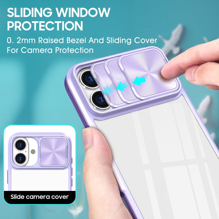 For iPhone 16 Plus Sliding Camshield Acrylic Hybrid TPU Phone Case(Purple) - iPhone 16 Plus Cases by buy2fix | Online Shopping UK | buy2fix