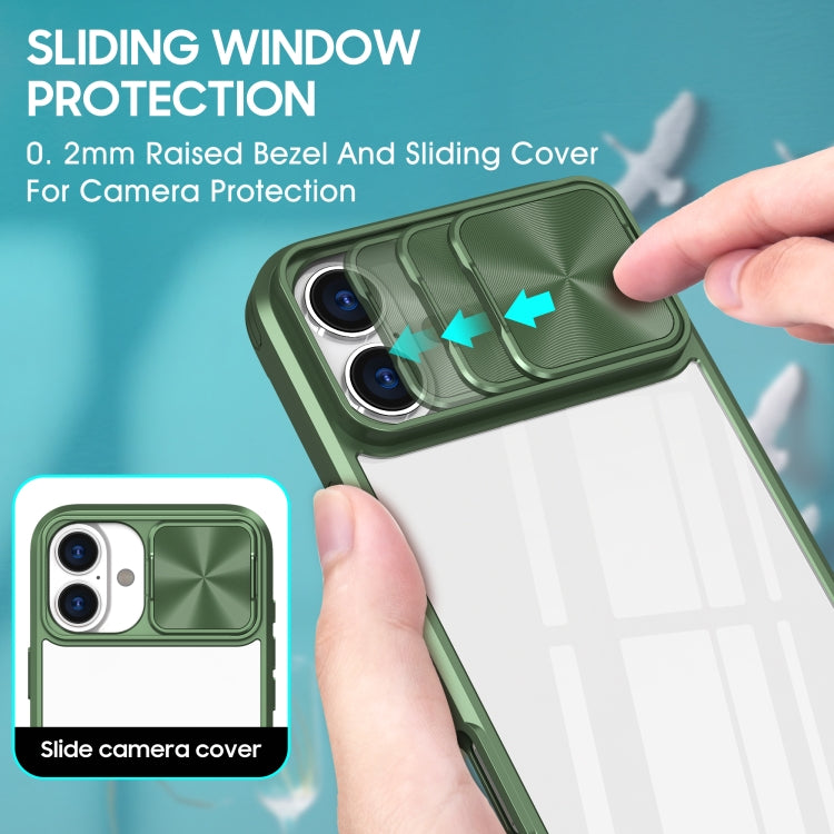 For iPhone 16 Pro Max Sliding Camshield Acrylic Hybrid TPU Phone Case(Olive Green) - iPhone 16 Pro Max Cases by buy2fix | Online Shopping UK | buy2fix