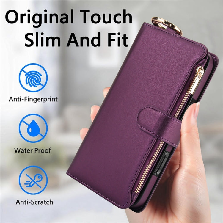 For iPhone 16 Pro Max Crossbody Ring Multifunctional Wallet Leather Phone Case(Dark Purple) - iPhone 16 Pro Max Cases by buy2fix | Online Shopping UK | buy2fix