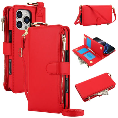 For iPhone 16 Pro Crossbody Ring Multifunctional Wallet Leather Phone Case(Red) - More iPhone Cases by buy2fix | Online Shopping UK | buy2fix