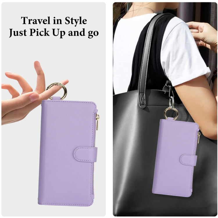 For iPhone 16 Crossbody Ring Multifunctional Wallet Leather Phone Case(Purple) - iPhone 16 Cases by buy2fix | Online Shopping UK | buy2fix