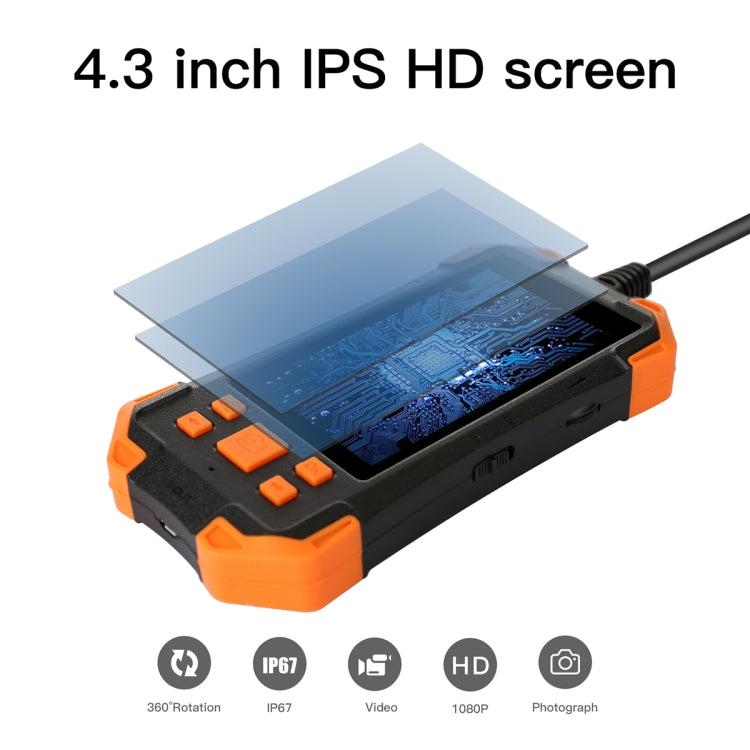 T20 4.3 inch IPS Screen 5.5mm Dual Camera IP67 Waterproof Hard Cable Digital Endoscope, Length:5m(Black Orange) -  by buy2fix | Online Shopping UK | buy2fix