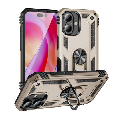 For iPhone 16 Shockproof TPU Hybrid PC Phone Case with Holder(Gold) - iPhone 16 Cases by buy2fix | Online Shopping UK | buy2fix