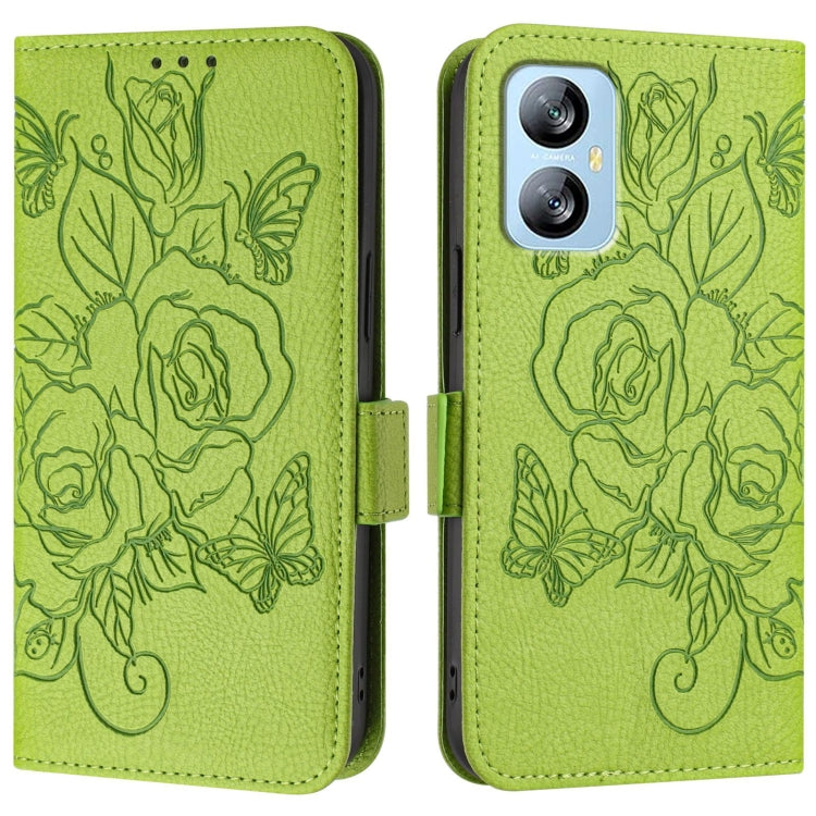 For Blackview A52 Embossed Rose RFID Anti-theft Leather Phone Case(Green) - More Brand by buy2fix | Online Shopping UK | buy2fix