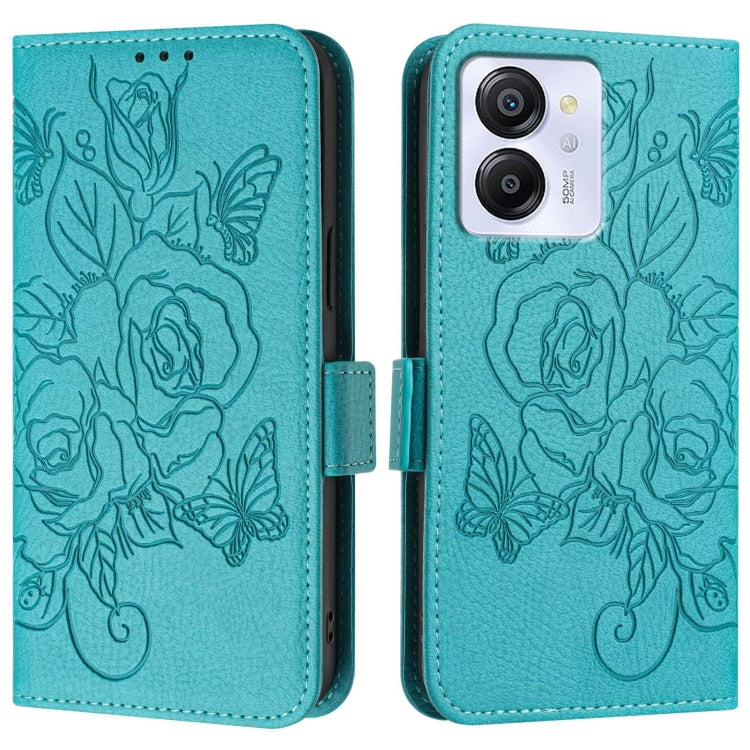 For Blackview Color 8 / Oscal Modern 8 Embossed Rose RFID Anti-theft Leather Phone Case(Light Blue) - More Brand by buy2fix | Online Shopping UK | buy2fix