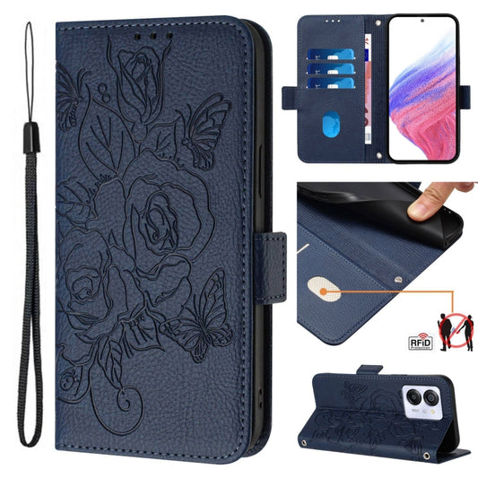 For Blackview Color 8 / Oscal Modern 8 Embossed Rose RFID Anti-theft Leather Phone Case(Dark Blue) - More Brand by buy2fix | Online Shopping UK | buy2fix