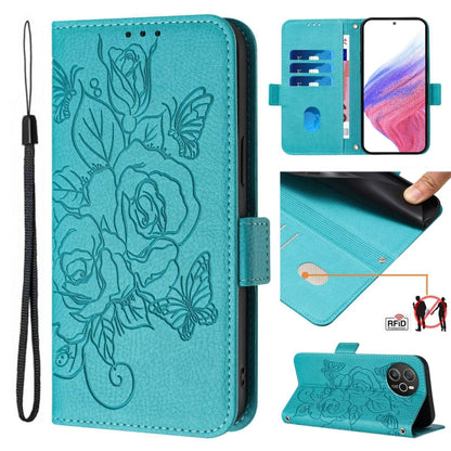 For Blackview Shark 8 Embossed Rose RFID Anti-theft Leather Phone Case(Light Blue) - More Brand by buy2fix | Online Shopping UK | buy2fix