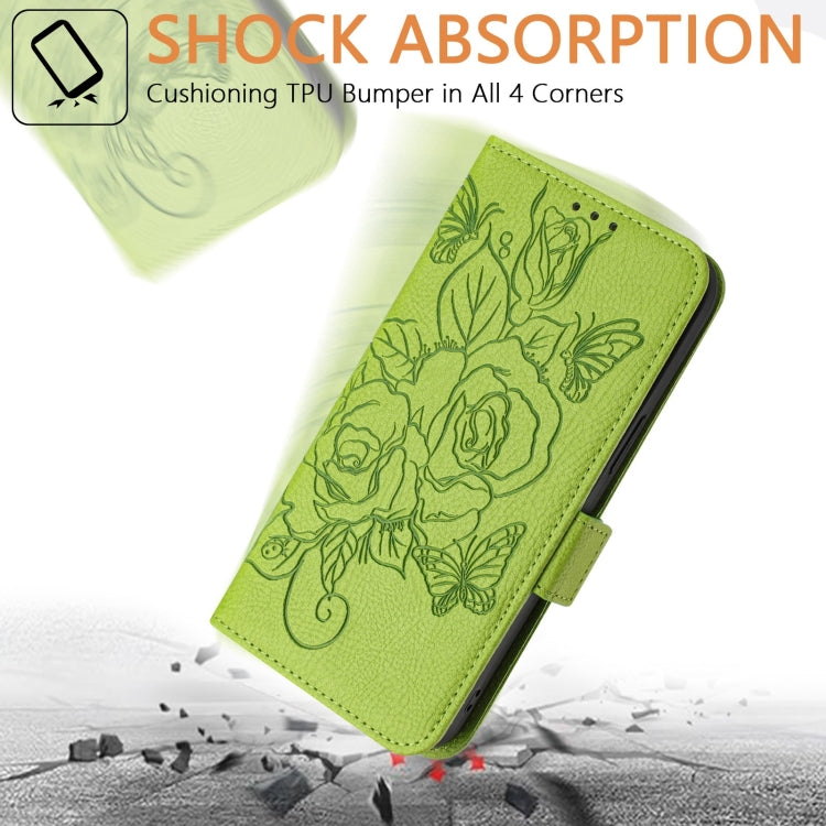 For Blackview WAVE 6C Embossed Rose RFID Anti-theft Leather Phone Case(Green) - More Brand by buy2fix | Online Shopping UK | buy2fix