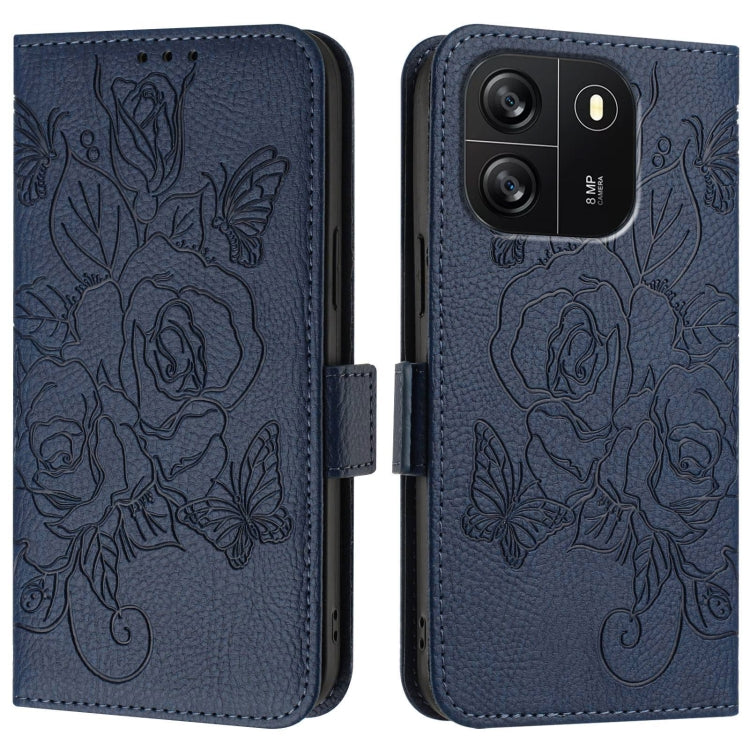 For Blackview WAVE 6C Embossed Rose RFID Anti-theft Leather Phone Case(Dark Blue) - More Brand by buy2fix | Online Shopping UK | buy2fix