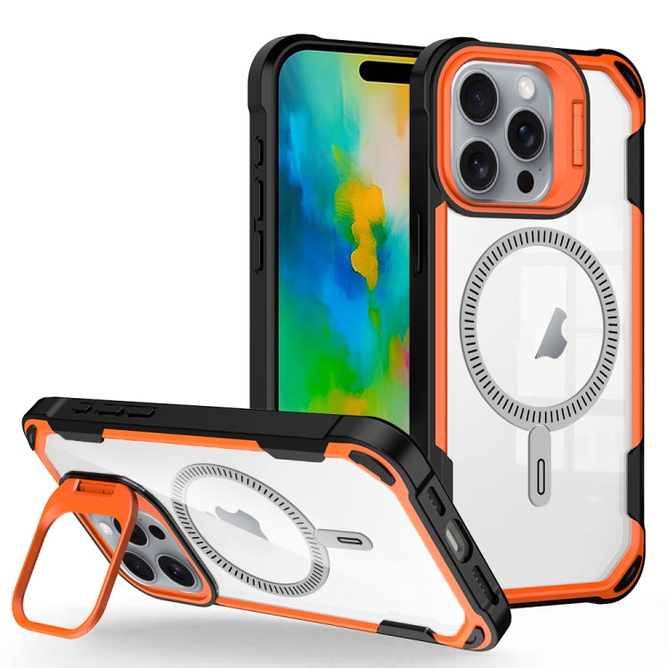 For iPhone 16 Pro Transparent Acrylic MagSafe Lens Holder Phone Case(Orange) - iPhone 16 Pro Cases by buy2fix | Online Shopping UK | buy2fix