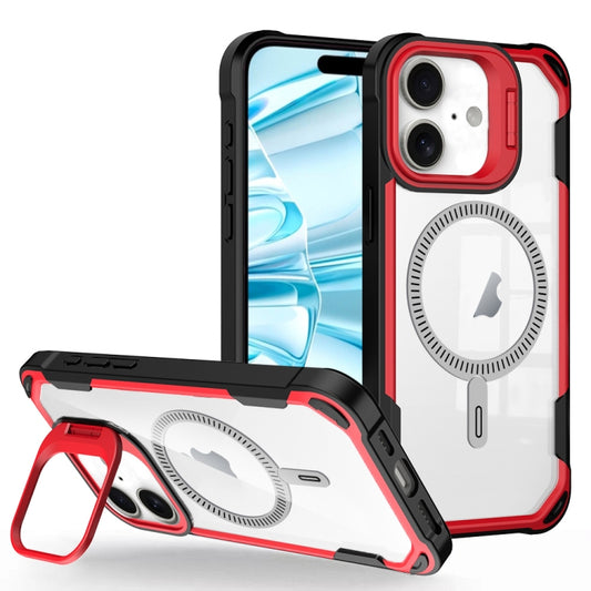 For iPhone 16 Transparent Acrylic MagSafe Lens Holder Phone Case(Red) - iPhone 16 Cases by buy2fix | Online Shopping UK | buy2fix