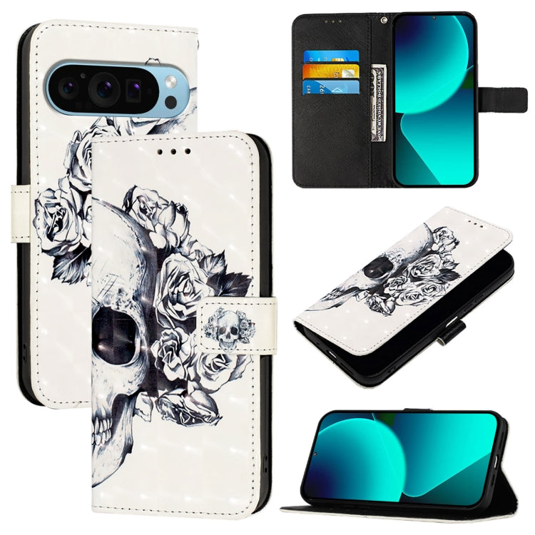 For Google Pixel 9 3D Painting Horizontal Flip Leather Phone Case(Skull) - Google Cases by buy2fix | Online Shopping UK | buy2fix