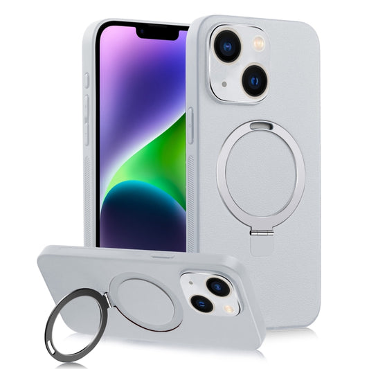 For iPhone 14 Plus MagSafe Rotation Holder PC + Leather Phone Case(White) - iPhone 14 Plus Cases by buy2fix | Online Shopping UK | buy2fix