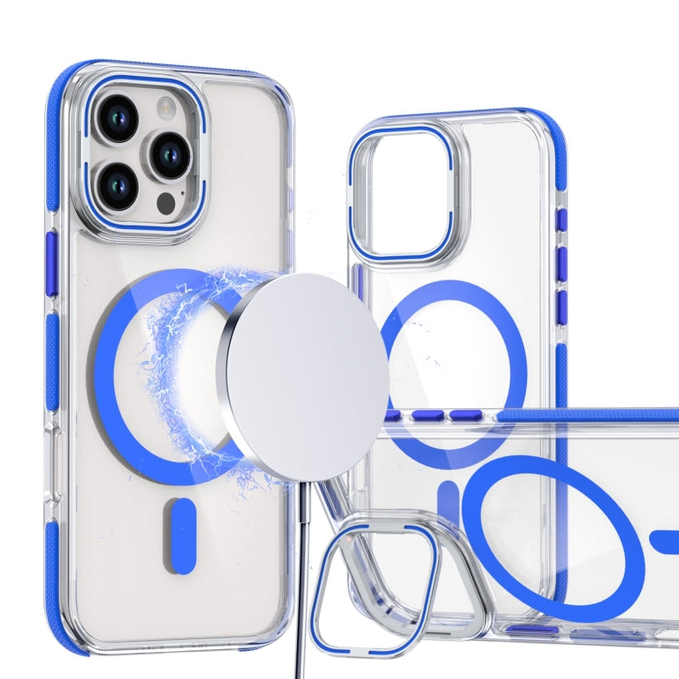 For iPhone 16 Pro Dual-Color Clear Acrylic Hybrid TPU Lens Flip Holder MagSafe Phone Case(Blue) - iPhone 16 Pro Cases by buy2fix | Online Shopping UK | buy2fix