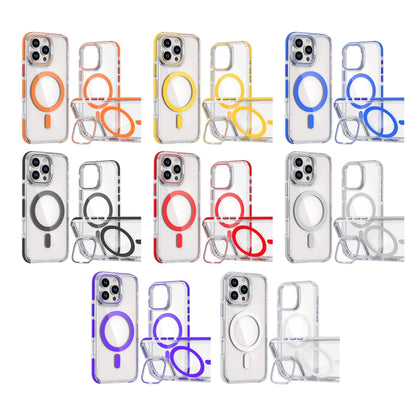 For iPhone 16 Pro Dual-Color Clear Acrylic Hybrid TPU Lens Flip Holder MagSafe Phone Case(Orange) - iPhone 16 Pro Cases by buy2fix | Online Shopping UK | buy2fix