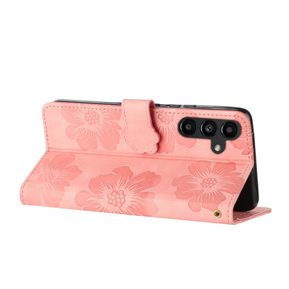 For Samsung Galaxy S25+ 5G Flower Embossing Pattern Leather Phone Case(Pink) - Galaxy S25+ 5G Cases by buy2fix | Online Shopping UK | buy2fix