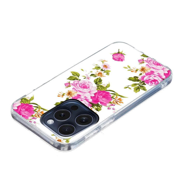 For iPhone 16 Pro Max Colored Drawing Pattern TPU Phone Case(Rose Flower) - iPhone 16 Pro Max Cases by buy2fix | Online Shopping UK | buy2fix