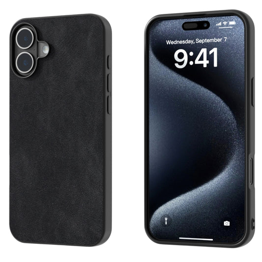 For iPhone 16 Plus Black Frame PU Leather Full Coverage Phone Case(Black) - iPhone 16 Plus Cases by buy2fix | Online Shopping UK | buy2fix