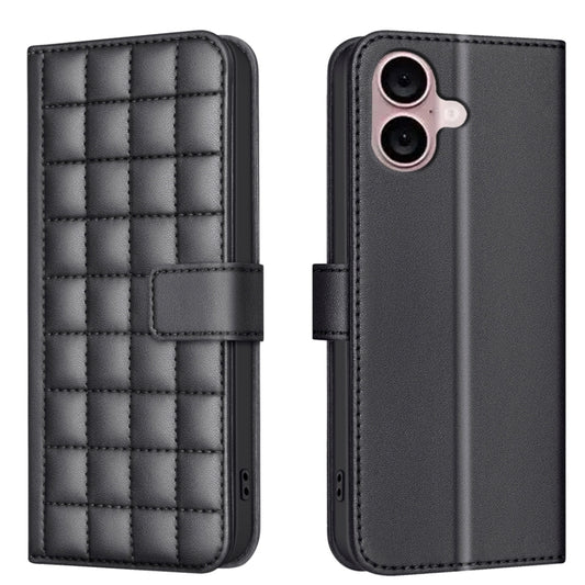 For iPhone 16 Square Texture Leather Phone Case(Black) - iPhone 16 Cases by buy2fix | Online Shopping UK | buy2fix