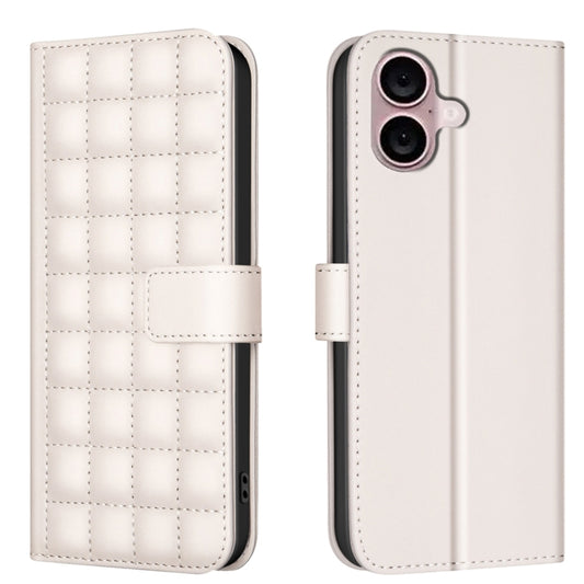 For iPhone 16 Plus Square Texture Leather Phone Case(Beige) - iPhone 16 Plus Cases by buy2fix | Online Shopping UK | buy2fix