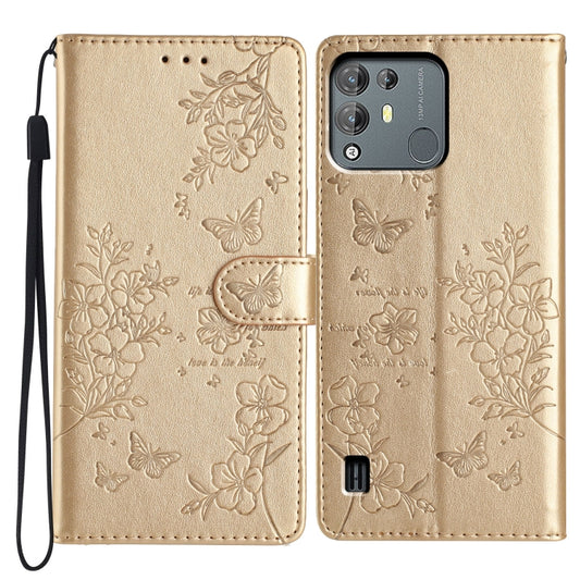 For Blackview A55 Pro Butterflies and Flowers Leather Phone Case(Gold) - More Brand by buy2fix | Online Shopping UK | buy2fix