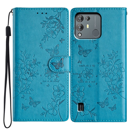 For Blackview A55 Pro Butterflies and Flowers Leather Phone Case(Blue) - More Brand by buy2fix | Online Shopping UK | buy2fix