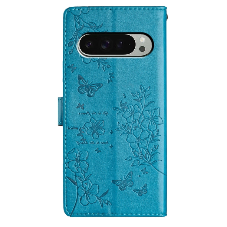 For Google Pixel 9 / 9 Pro Butterflies and Flowers Leather Phone Case(Blue) - Google Cases by buy2fix | Online Shopping UK | buy2fix