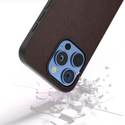 For iPhone 16 Pro Max ABEEL Black Frame Genuine Leather Elegant Phone Case(Coffee) - iPhone 16 Pro Max Cases by buy2fix | Online Shopping UK | buy2fix