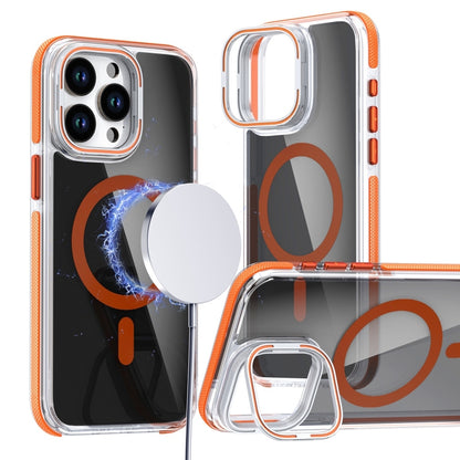 For iPhone 16 Pro Max Magsafe Dual-Color Transparent Black Lens Holder Phone Case(Orange) - iPhone 16 Pro Max Cases by buy2fix | Online Shopping UK | buy2fix