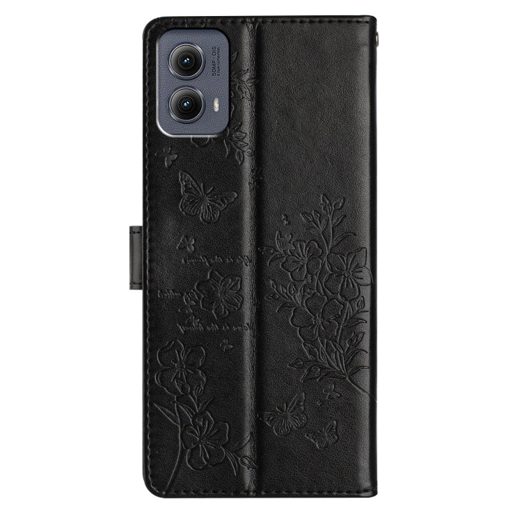 For Motorola Edge 2024 Butterflies and Flowers Leather Phone Case(Black) - Motorola Cases by buy2fix | Online Shopping UK | buy2fix