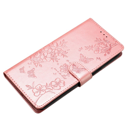 For Motorola Moto G Play 5G 2024 Butterflies and Flowers Leather Phone Case(Rose Gold) - Motorola Cases by buy2fix | Online Shopping UK | buy2fix