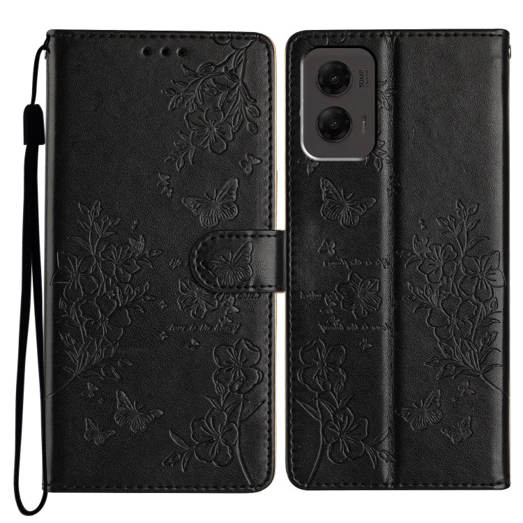 For Motorola Moto G Stylus 5G 2024 Butterflies and Flowers Leather Phone Case(Black) - Motorola Cases by buy2fix | Online Shopping UK | buy2fix