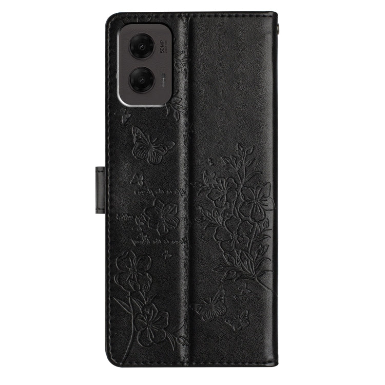 For Motorola Moto G Stylus 5G 2024 Butterflies and Flowers Leather Phone Case(Black) - Motorola Cases by buy2fix | Online Shopping UK | buy2fix