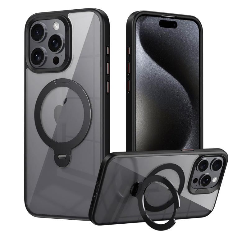 For iPhone 15 Pro Transparent MagSafe Magnetic Rotating Ring Holder Phone Case(Black) - iPhone 15 Pro Cases by buy2fix | Online Shopping UK | buy2fix