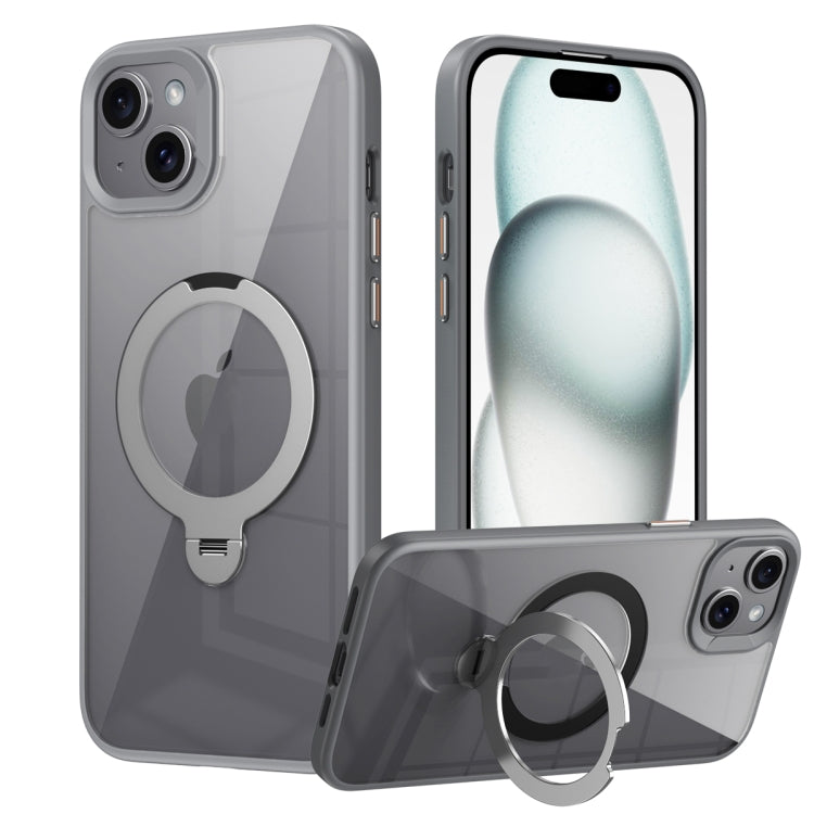 For iPhone 15 Plus Transparent MagSafe Magnetic Rotating Ring Holder Phone Case(Grey) - iPhone 15 Plus Cases by buy2fix | Online Shopping UK | buy2fix