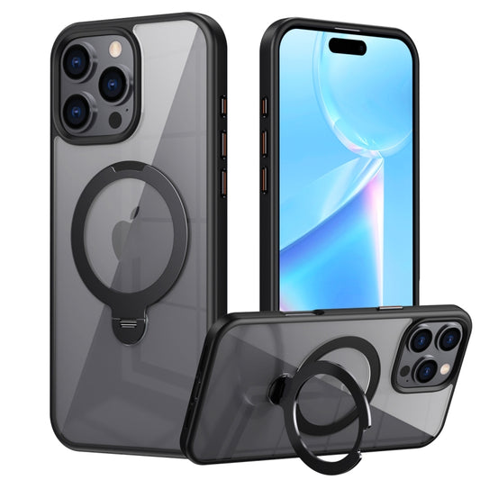 For iPhone 16 Pro Transparent MagSafe Magnetic Rotating Ring Holder Phone Case(Black) - iPhone 16 Pro Cases by buy2fix | Online Shopping UK | buy2fix