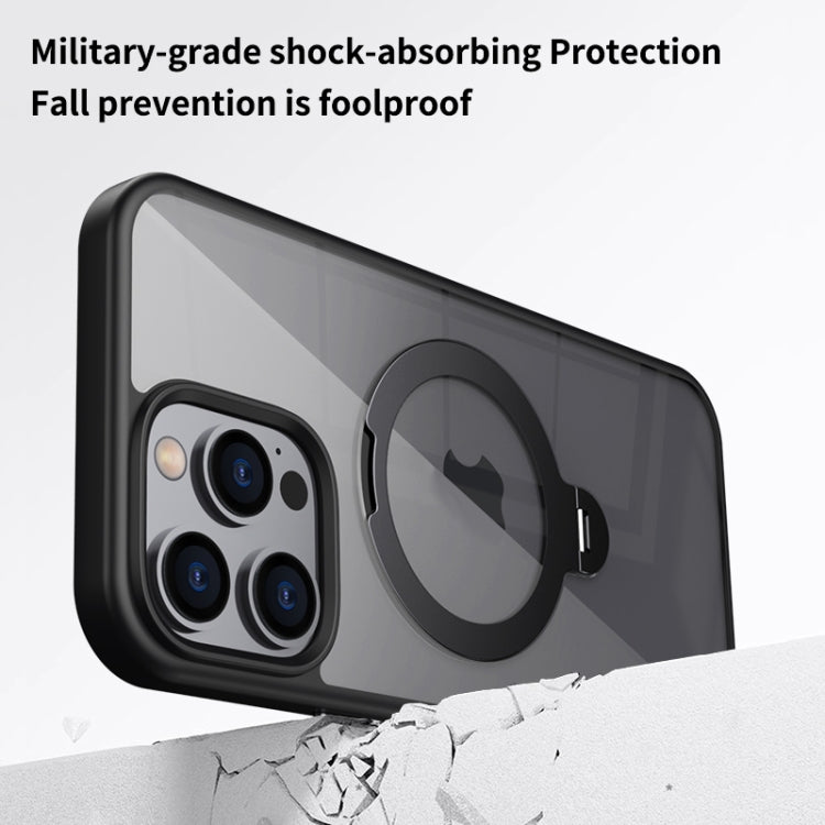 For iPhone 15 Pro Transparent MagSafe Magnetic Rotating Ring Holder Phone Case(Black) - iPhone 15 Pro Cases by buy2fix | Online Shopping UK | buy2fix