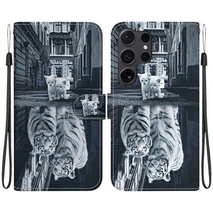 For Samsung Galaxy S25 Ultra 5G Crystal Texture Colored Drawing Leather Phone Case(Cat Tiger Reflection) - Galaxy S25 Ultra 5G Cases by buy2fix | Online Shopping UK | buy2fix