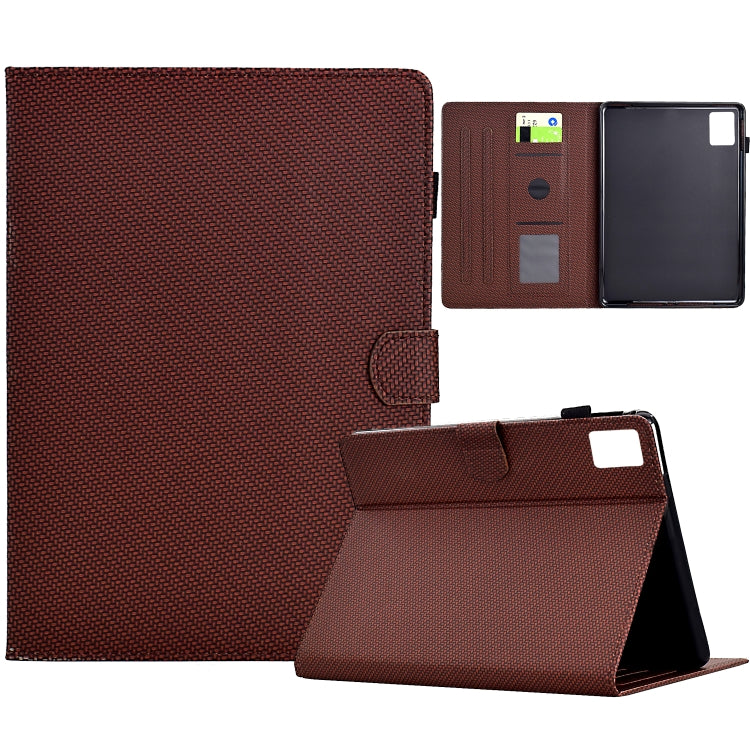 For Lenovo Tab M11 / Xiaoxin Pad 2024 Solid Color Fiber Texture Smart Tablet Leather Case(Brown) - Lenovo by buy2fix | Online Shopping UK | buy2fix