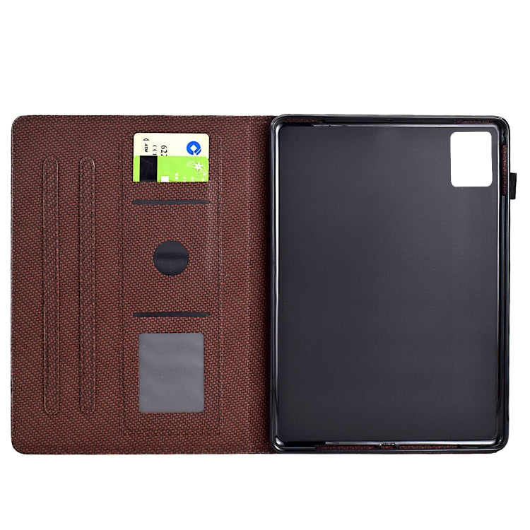 For Lenovo Tab M11 / Xiaoxin Pad 2024 Solid Color Fiber Texture Smart Tablet Leather Case(Brown) - Lenovo by buy2fix | Online Shopping UK | buy2fix