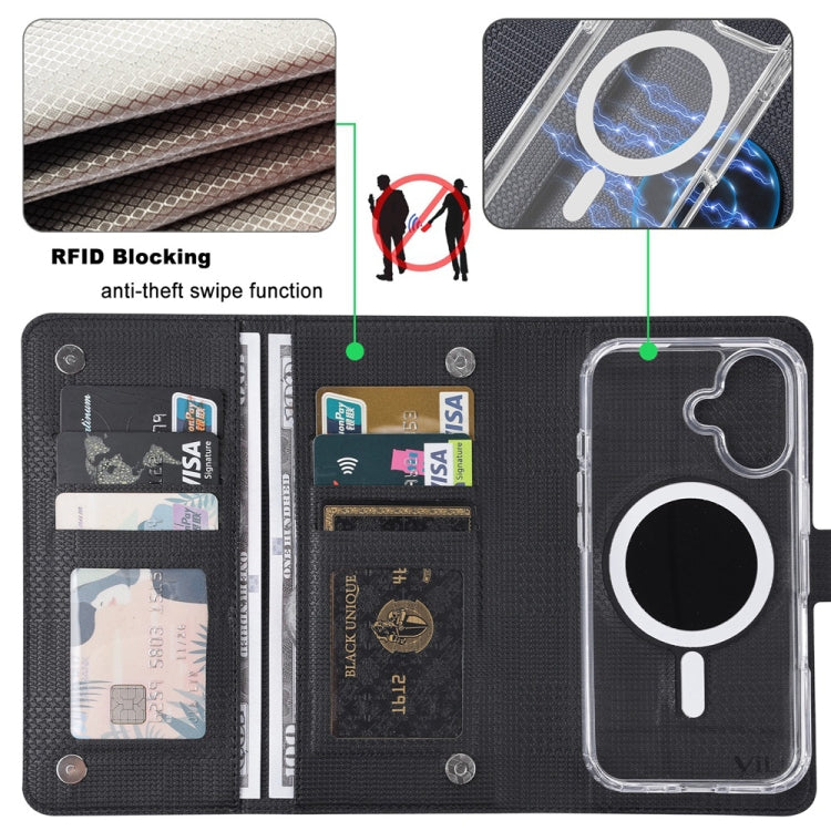 For iPhone 16 ViLi GHA-C Series RFID MagSafe Magnetic Flip Leather Phone Case(Black) - iPhone 16 Cases by ViLi | Online Shopping UK | buy2fix