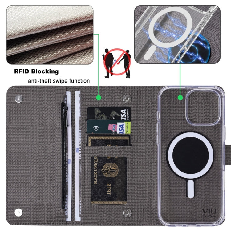 For iPhone 14 Pro Max ViLi GHB-C Series RFID MagSafe Magnetic Flip Leather Phone Case(Grey) - iPhone 14 Pro Max Cases by ViLi | Online Shopping UK | buy2fix