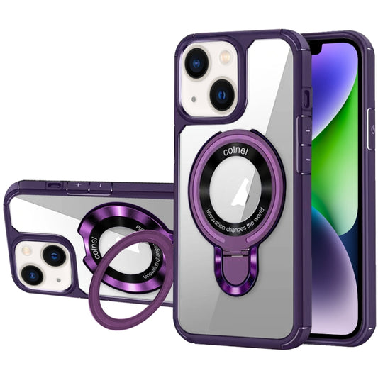 For iPhone 14 Plus MagSafe Acrylic Hybrid TPU Phone Case with Holder(Purple) - iPhone 14 Plus Cases by buy2fix | Online Shopping UK | buy2fix