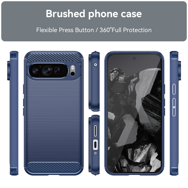 For Google Pixel 9 Pro XL Brushed Texture Carbon Fiber TPU Phone Case(Blue) - Google Cases by buy2fix | Online Shopping UK | buy2fix