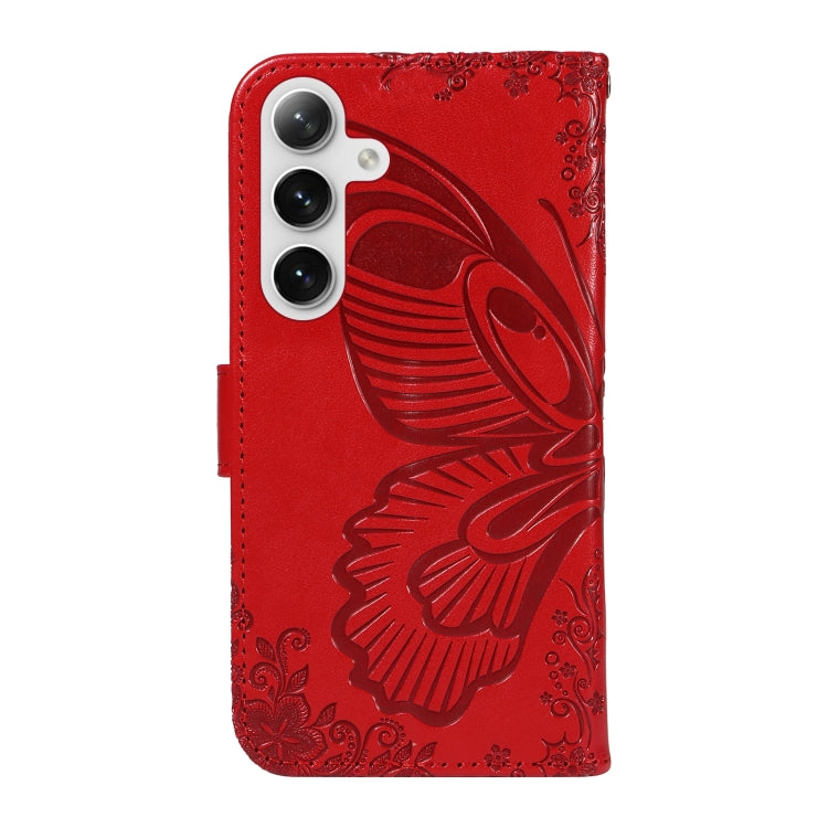 For Samsung Galaxy S25 / S24 5G Swallowtail Butterfly Embossed Leather Phone Case(Red) - Galaxy S25 5G Cases by buy2fix | Online Shopping UK | buy2fix