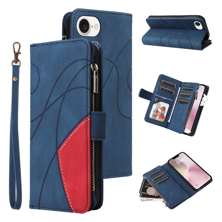 For iPhone SE 2024 Dual-color 9 Card Slots Zipper Wallet Leather Phone Case(Blue) - More iPhone Cases by buy2fix | Online Shopping UK | buy2fix